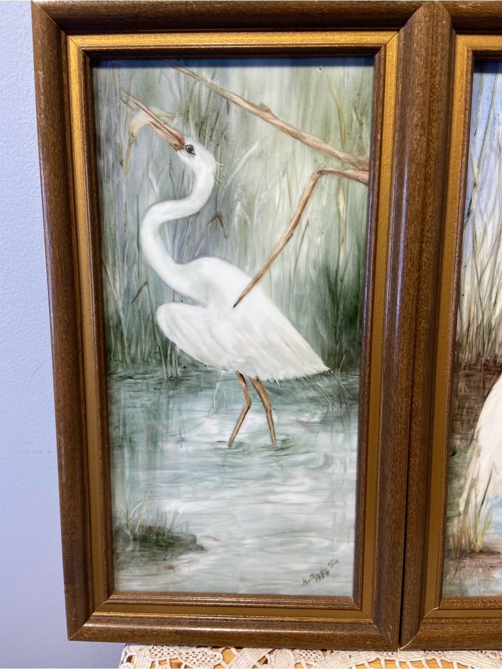 Pair of Hand Painted Birds on Porcelain Tile - Picture 2 of 10